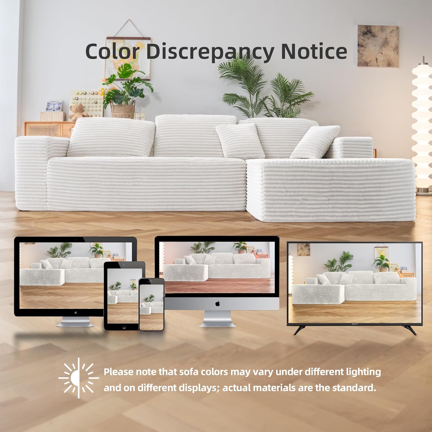 110" Boneless Couch, Cloud Couch Sectional, L-Shape Corduroy Modular Sectional Sofa Deep Seat, Upholstered Couches for Living Room, No Assembly Required