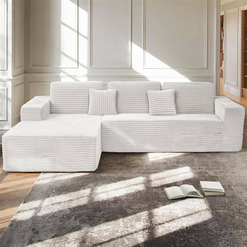 110" Boneless Couch, Cloud Couch Sectional, L-Shape Corduroy Modular Sectional Sofa Deep Seat, Upholstered Couches for Living Room, No Assembly Required