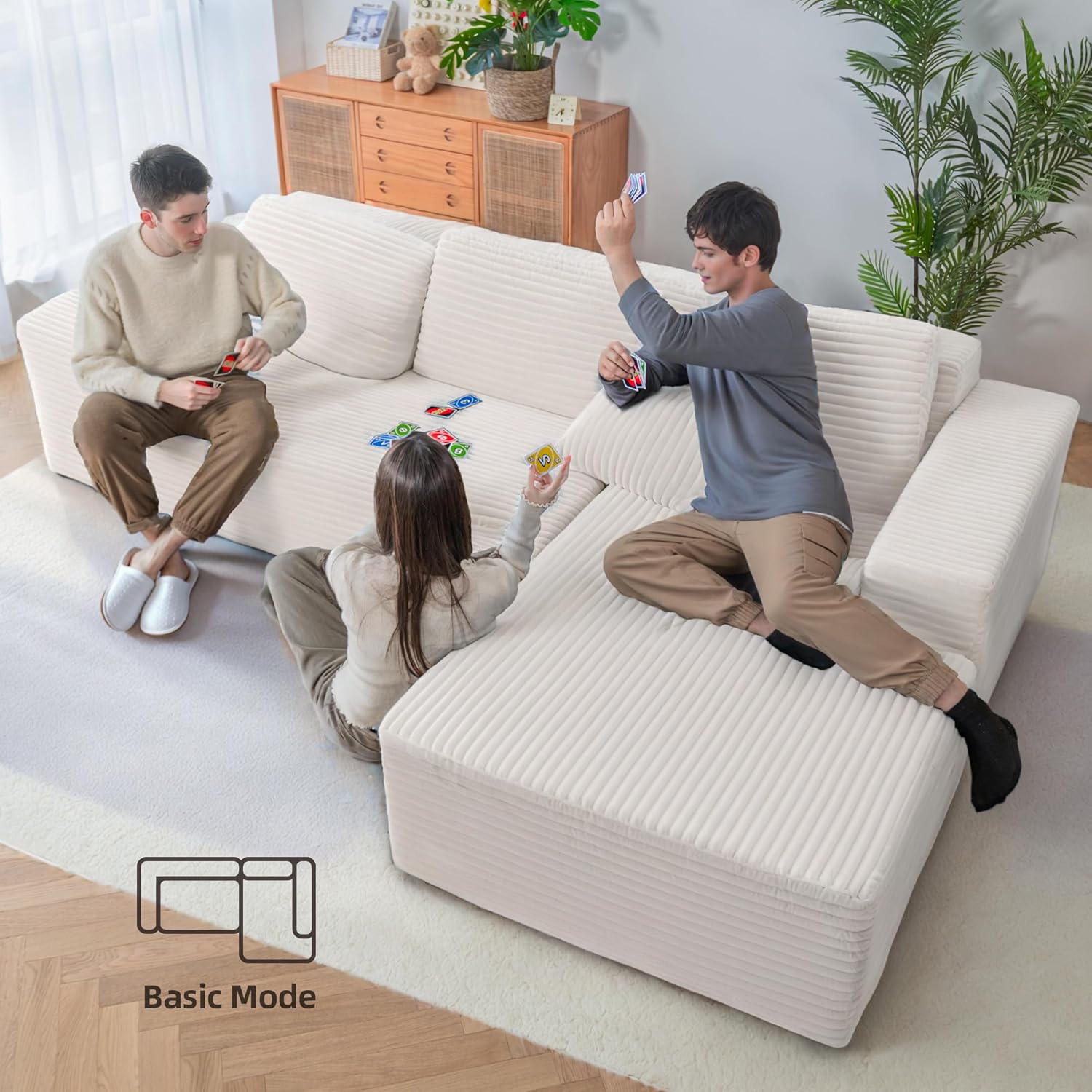 110" Boneless Couch, Cloud Couch Sectional, L-Shape Corduroy Modular Sectional Sofa Deep Seat, Upholstered Couches for Living Room, No Assembly Required