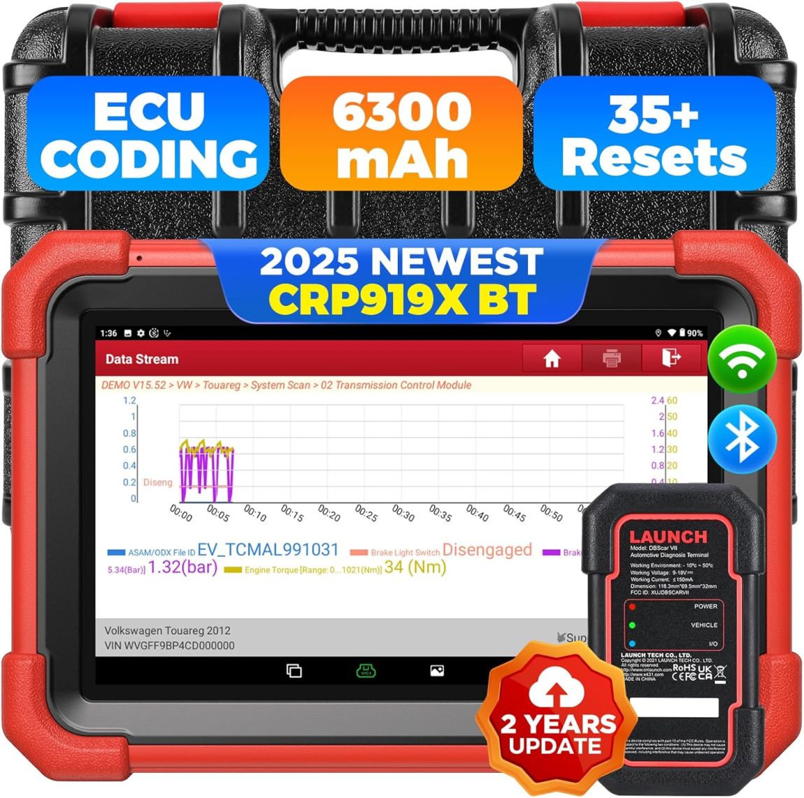 LAUNCH X431 CRP919XBT Elite 2025 OBD2 Scanner ¨C Wireless Bidirectional ECU Coding Tool with CANFD & DOIP, Full System OE-Level Diagnostics, IMMO, FCA AutoAuth, 35+ Reset Services, 2-Year Free Updates